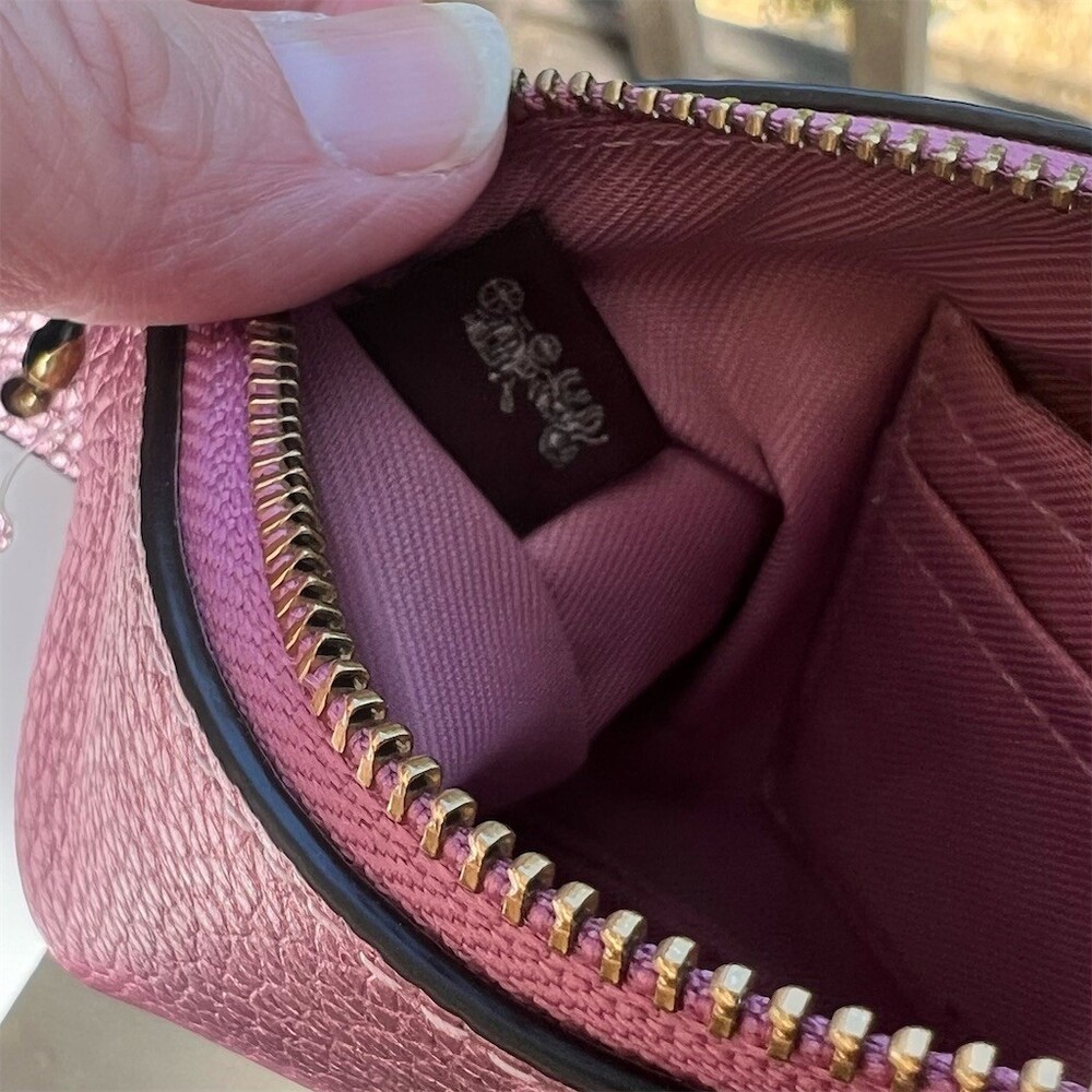 COACH Small Corner Zip Wristlet Wallet Pink Metallic Pebble Leather C7215 NWT - Picture 11 of 11